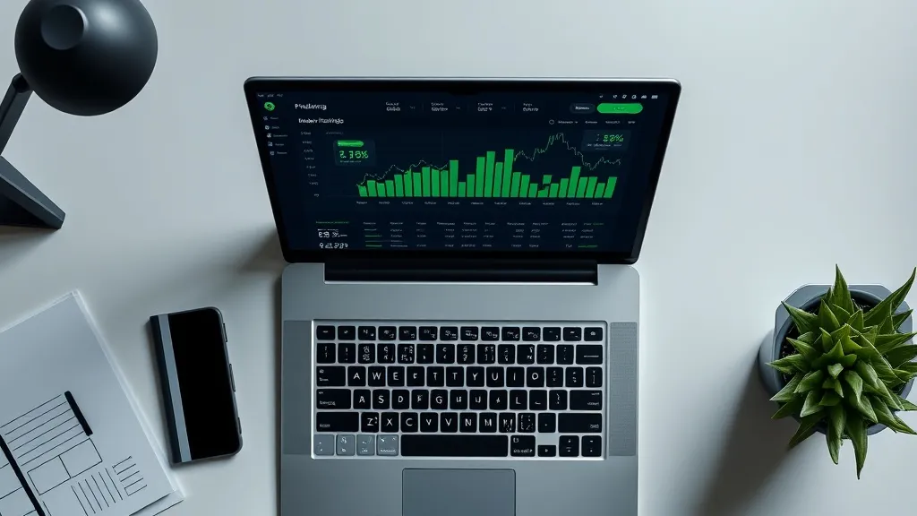 A technical top-down view of a modern desk with a laptop sho