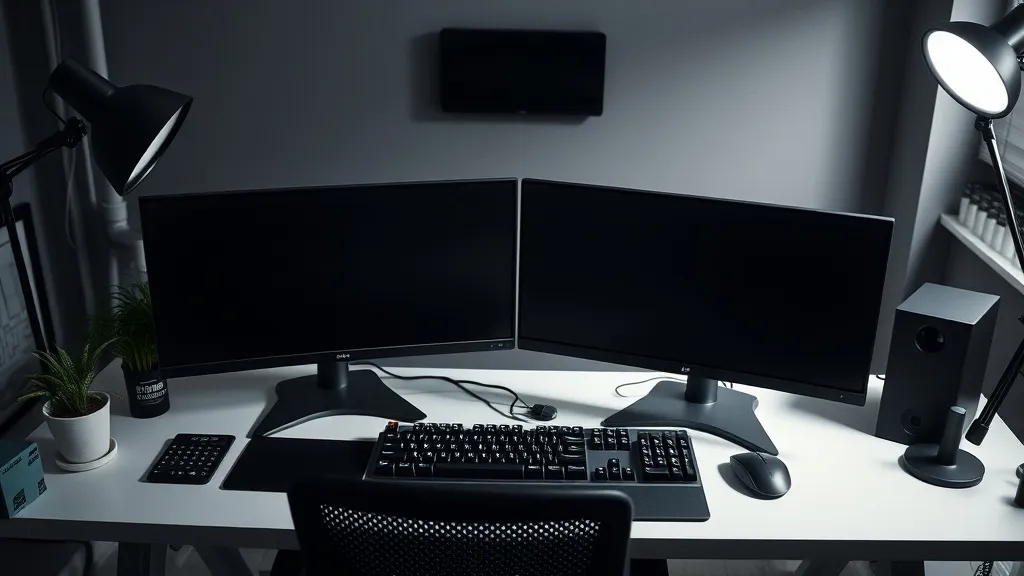 A high-end clean home office workstation with two monitors,